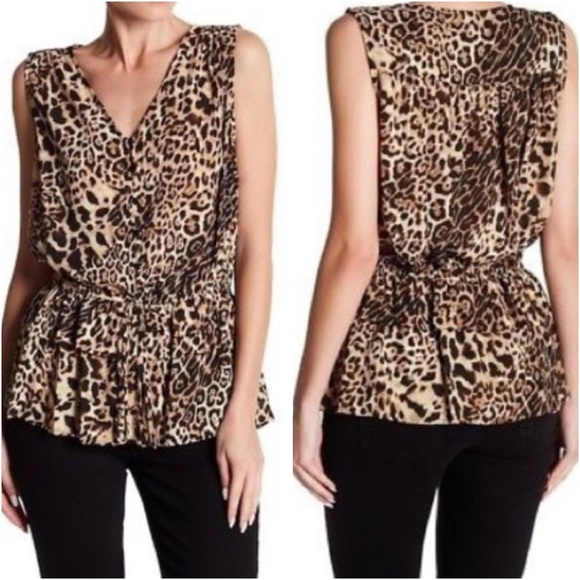 Pleione Tops - Pleione Cheetah Print Peplum Blouse S